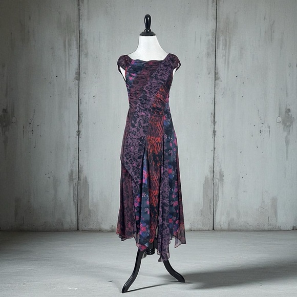 Free People Witchy Grunge Patchwork Asymmetrical Heart To Heart Midi Dress 0 XS - Picture 3 of 17